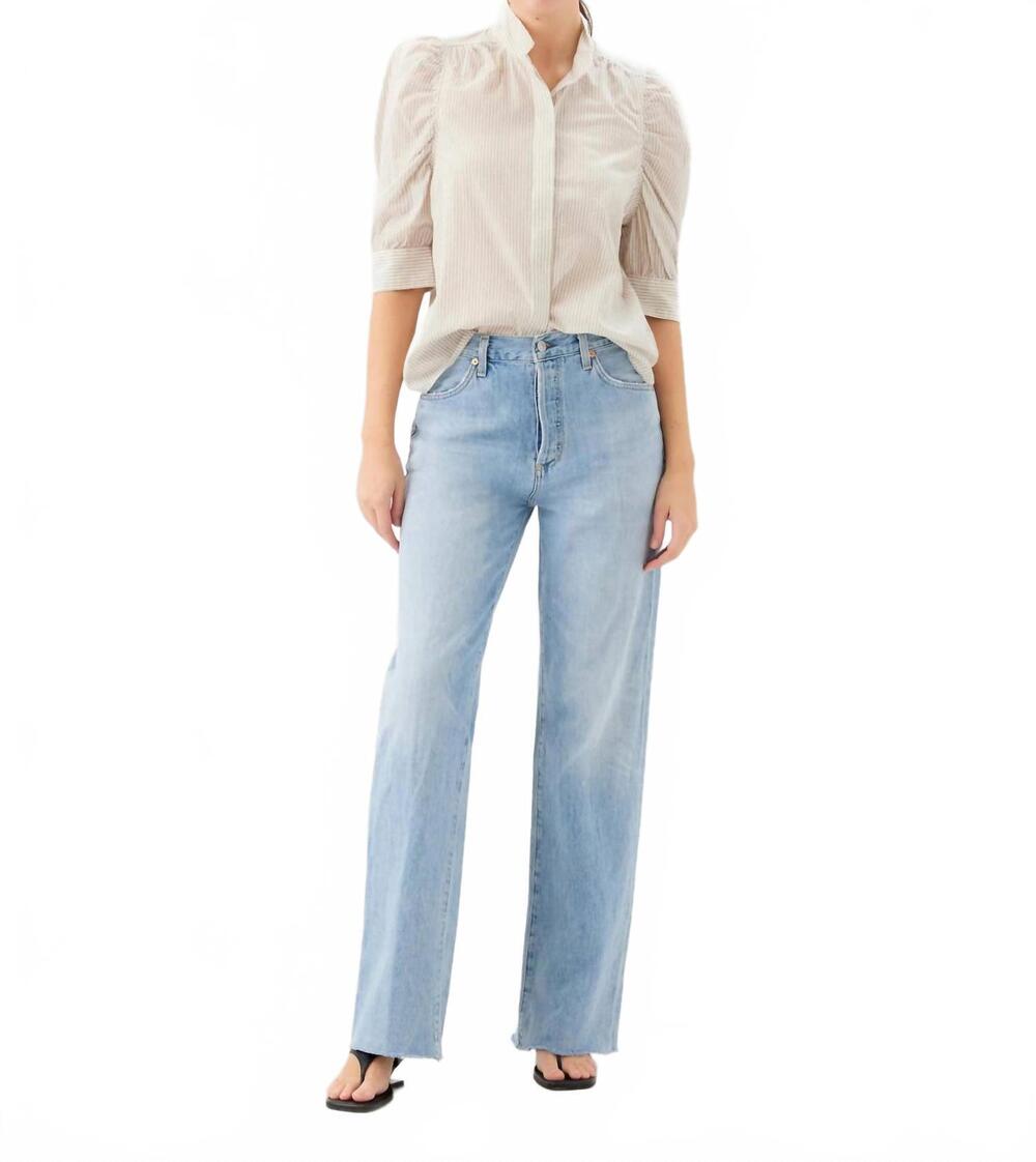 NEW FIFTEEN TWENTY women's margot embellished mandarin stripe shirt in off white